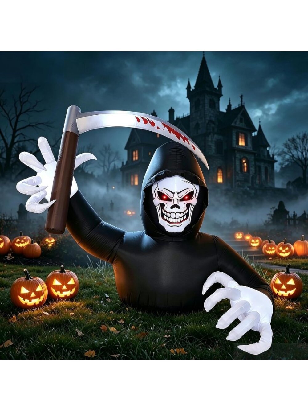 🎃7.2FT Halloween Quick Inflatable  Grim Reaper Build-in LED Lights Yard Decor